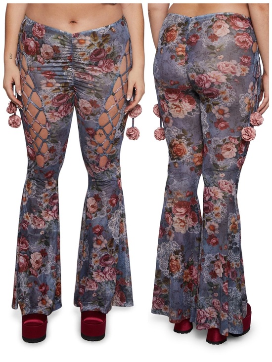 Dolls Kill Pants - DOLLS KILL Current Mood Women’s Size 3X Floral Mesh Balcony Serenade Flare Pants